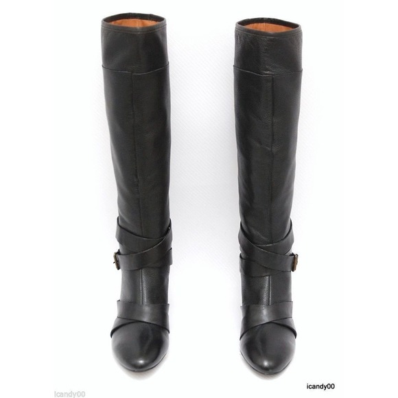 Cynthia Rowley LAINEY Tall Knee High Leather Boot Shoe Heel Black 6/7/7.5 New - Picture 4 of 11